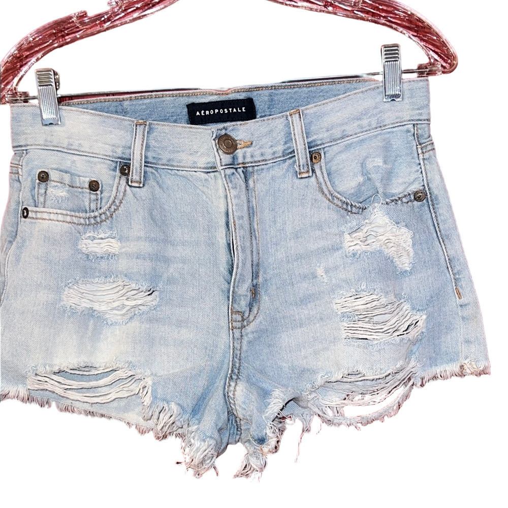 Aeropostale Women's Light Wash Distressed Jean Shorts Vintage High Rise Shorty 2